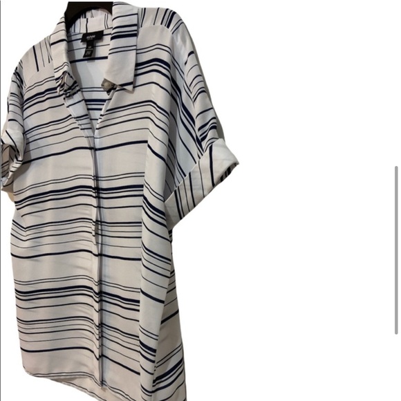 ALFANI white black stripe sheer blouse 10P - Picture 3 of 9